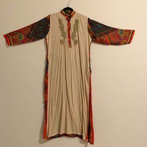 Beige Block Print Kurta Top
